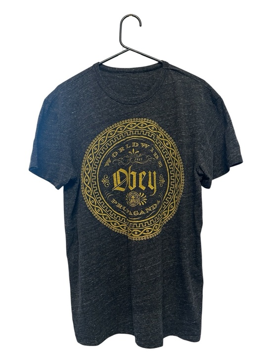 Obey Other - Obey Men’s Black Short-Sleeve Crewneck T-Shirt with Gold Graphic Seal Large